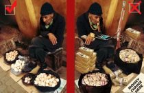 egg seller sits by moneylender