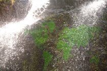 world map behind waterfall